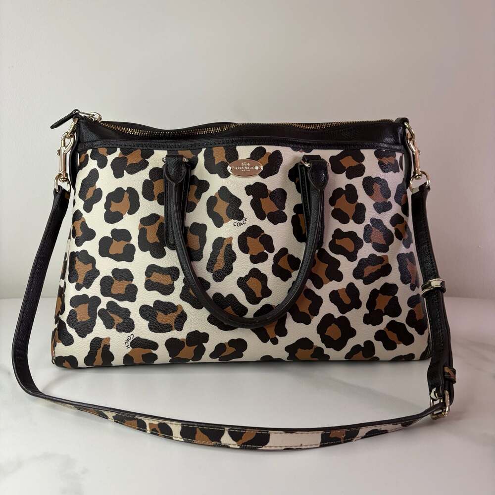 Coach Ocelot Leopard Print Christie Carryall Satchel Crossbody Bag